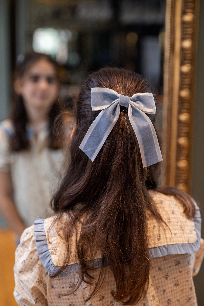 Big Velvet Bow Clip - Dusty Blue