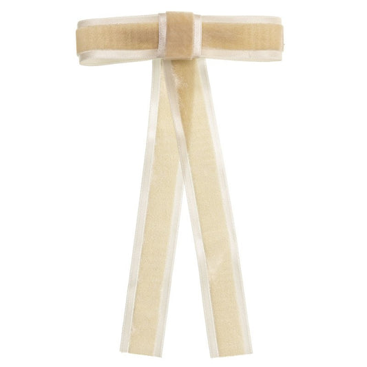 Long Tail Velvet Bow Clip - Beige