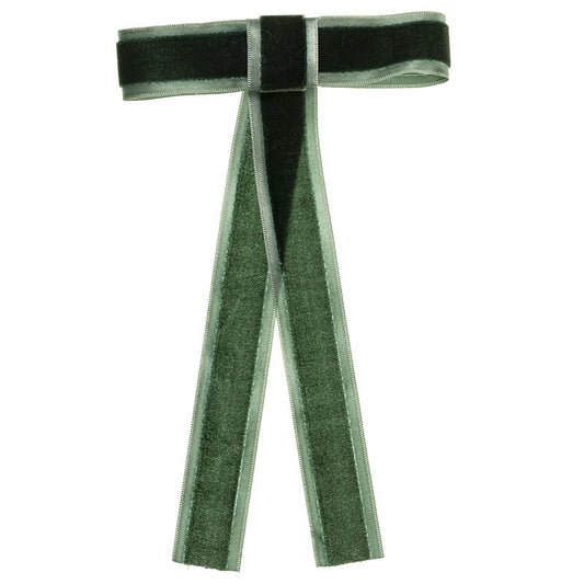 Long Tail Velvet Bow Clip - Bottle Green