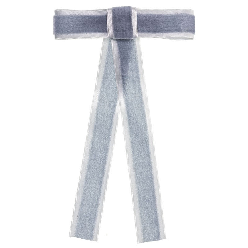 Long Tail Velvet Bow Clip Dusty Blue