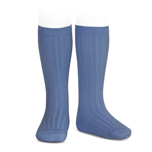 Ribbed Knee High Socks - French Blue