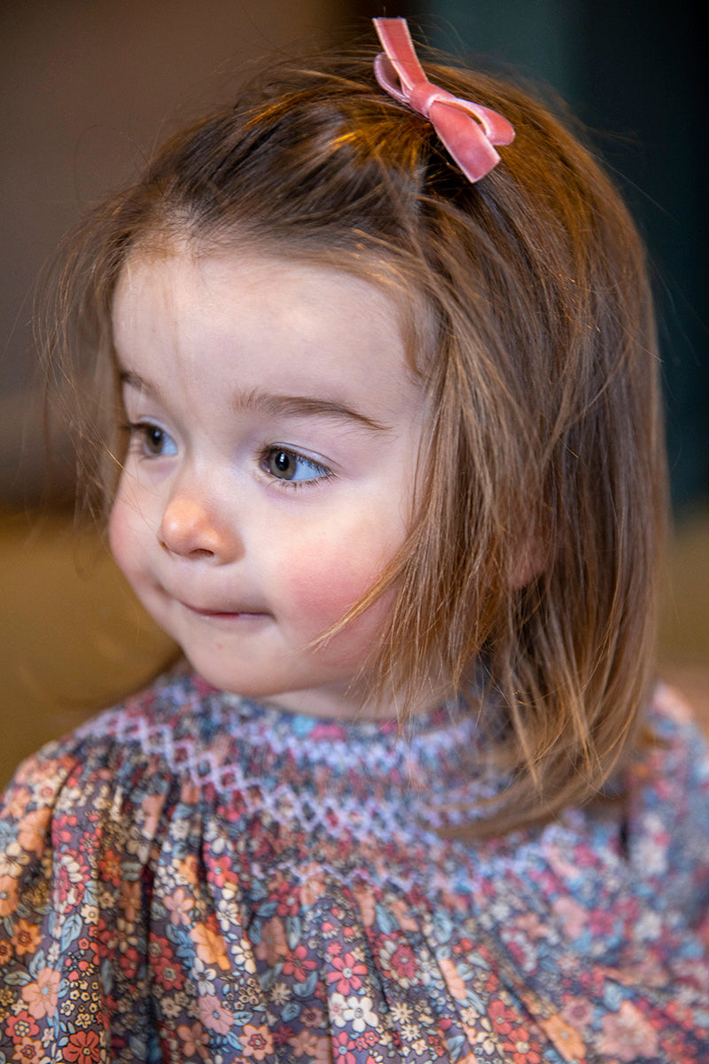 Small Velvet Bow Clip - Dusty Pink