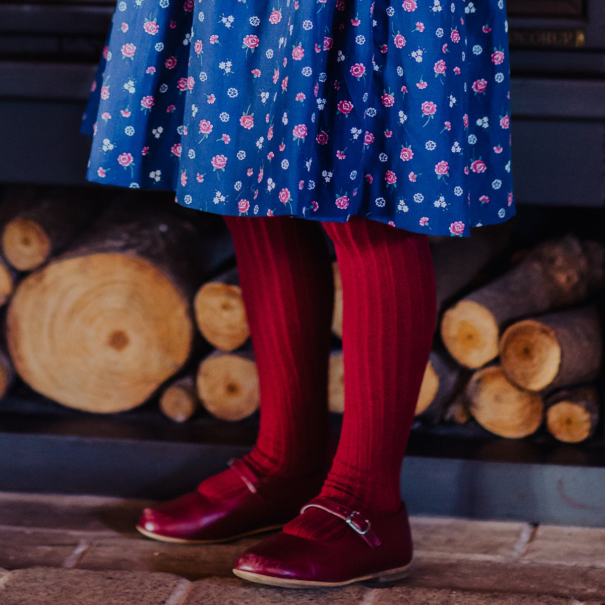 Ribbed Tights - Burgundy
