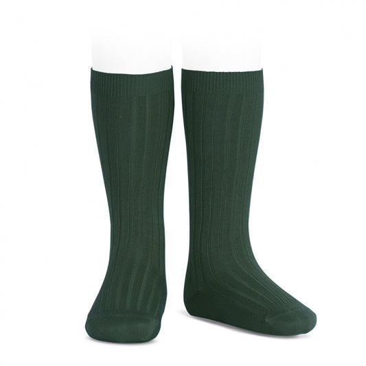 Ribbed Knee High Socks - Bottle Green
