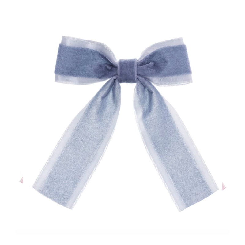 Big Velvet Bow Clip - Dusty Blue