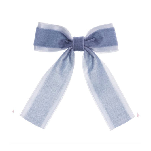 Big Velvet Bow Clip - Dusty Blue
