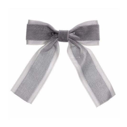 Big Velvet Bow Clip - Grey