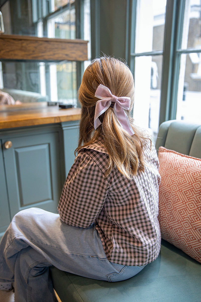 Big Velvet Bow Clip - Baby Pink