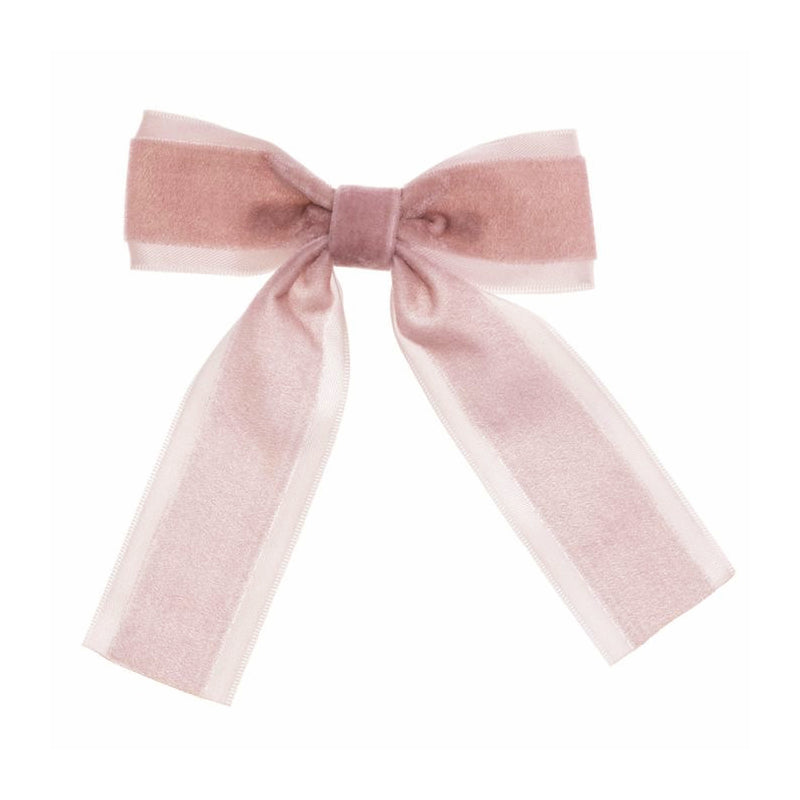 Big Velvet Bow Clip - Baby Pink