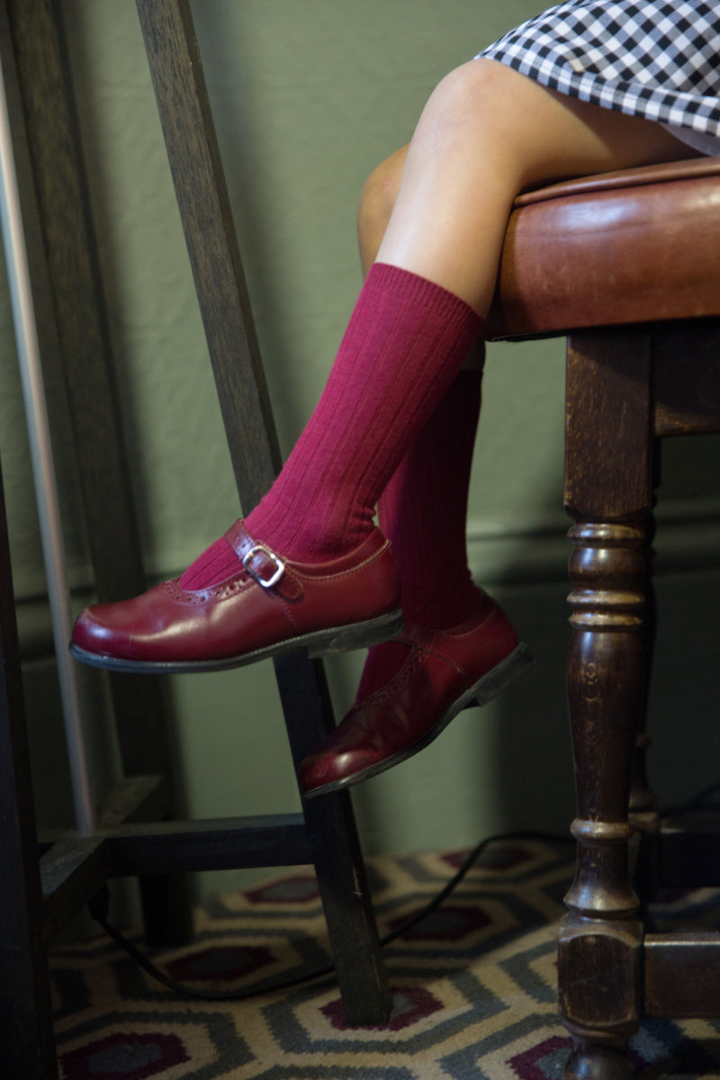 Ribbed Knee High Socks - Burgundy
