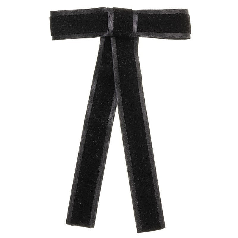 Long Tail Velvet Bow Clip Black