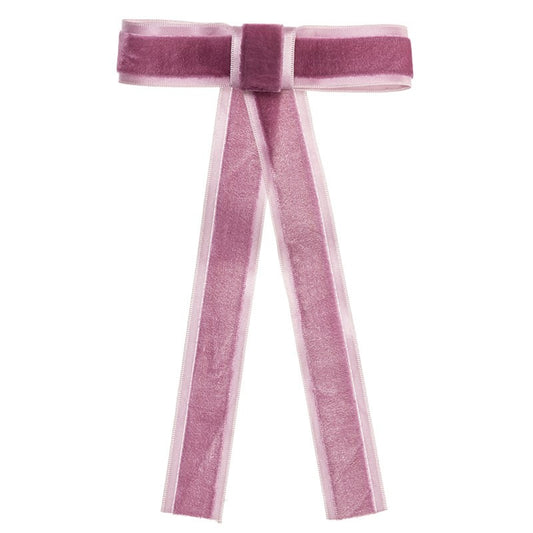 Long Tail Velvet Bow Clip Dusty Pink