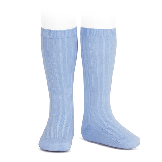 Ribbed Knee High Socks - Dusty Blue