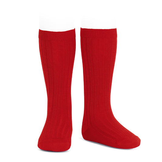 Ribbed Knee High Socks - Red