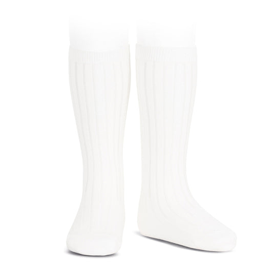 Ribbed Knee High Socks - White
