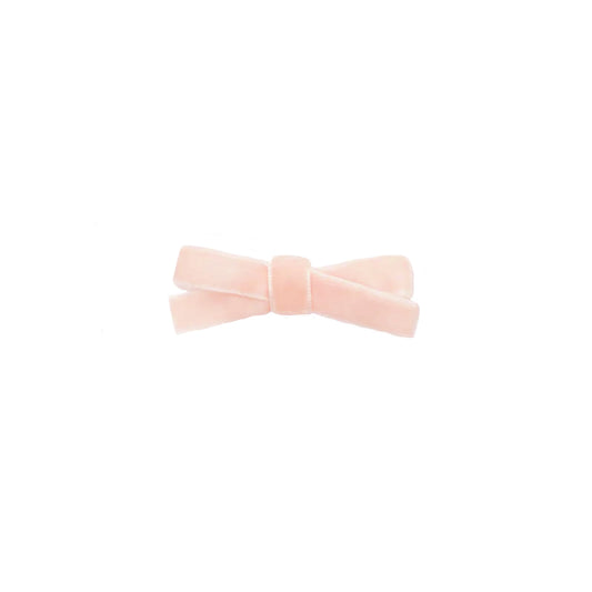 Small Velvet Bow Clip - Baby Pink
