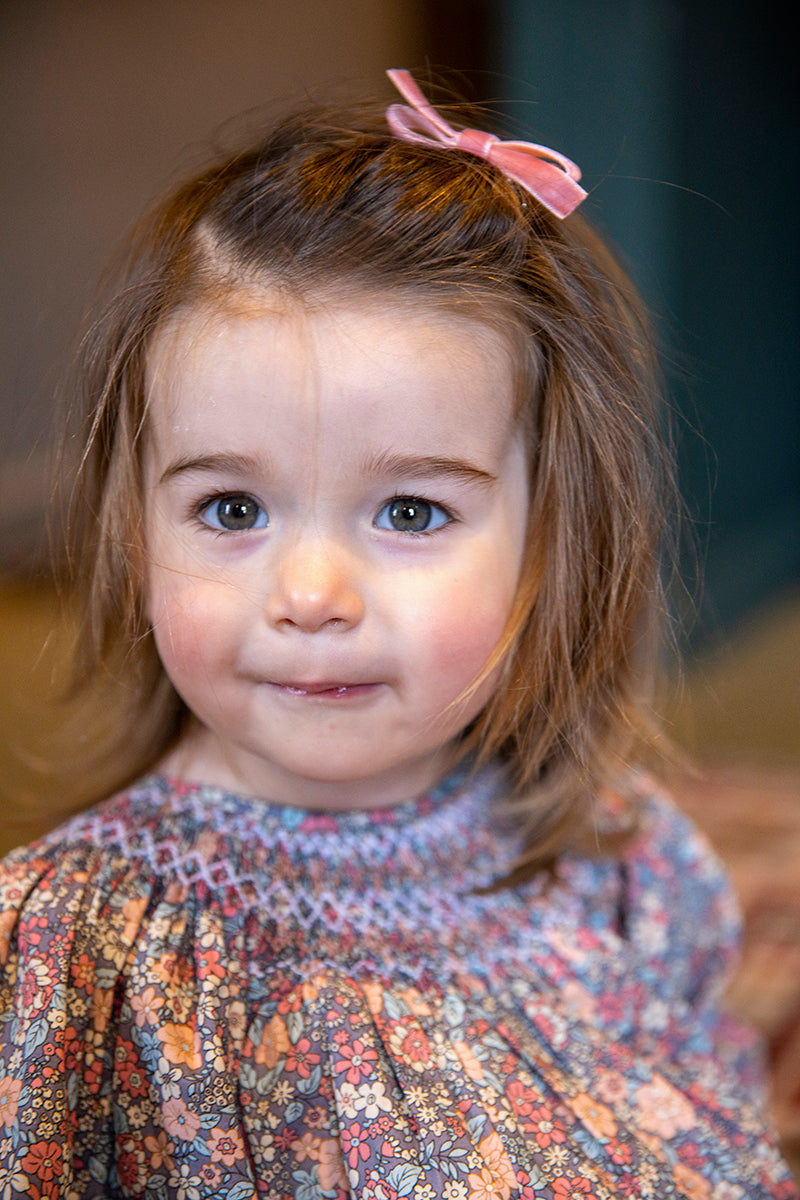 Small Velvet Bow Clip - Dusty Pink
