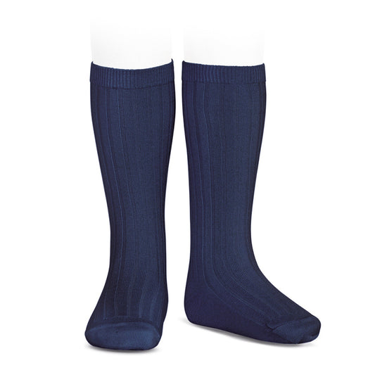 Ribbed Knee High Socks Navy Blue